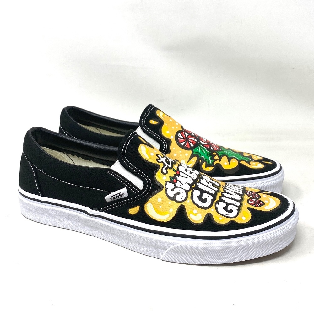 VANS Slip On Sneakers Canvas Yellow Black Men's Skate Low Top Custom Alsu01247 - Picture 2 of 10